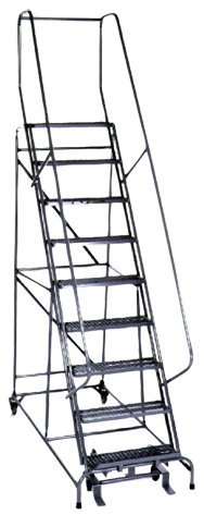 Model 1000; 9 Steps; 32 x 65'' Base Size - Steel Mobile Platform Ladder - Benchmark Tooling