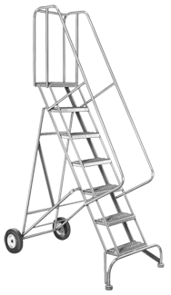 Model 6500; 8 Steps; 30 x 65'' Base Size - Roll-N-Fold Ladder - Benchmark Tooling