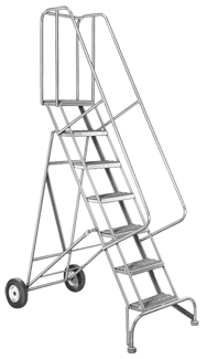 Model 6500; 7 Steps; 30 x 58'' Base Size - Roll-N-Fold Ladder - Benchmark Tooling