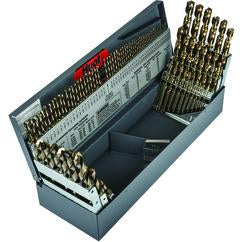 114 Pc. 3 in 1 (1/16" - 1/2" by 64ths / 1-60 / 1mm thru 13mm x.5mm) Cobalt Bronze Oxide Jobber Drill Set - Benchmark Tooling