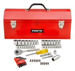 Proto® 1/4" & 3/8" Drive 65 Piece Socket Set with Hex Keys- 6 & 12 Point w/Box J9971R - Benchmark Tooling