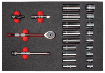 Proto® Foamed  3/8" Drive 22 Piece Socket Set w/ Precision 90 Pear Head Ratchet - Full Polish -6 Point - Benchmark Tooling