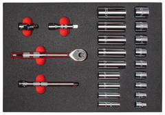 Proto® Foamed  3/8" Drive 22 Piece Socket Set w/ Precision 90 Pear Head Ratchet - Full Polish -6 Point - Benchmark Tooling