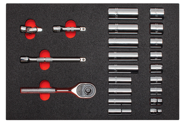 Proto® Foamed  3/8" Drive 22 Piece Socket Set w/ Classic Pear Head Ratchet - Full Polish - 6 Point - Benchmark Tooling