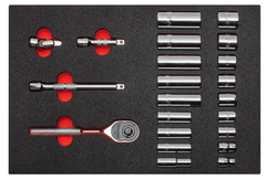 Proto® Foamed  3/8" Drive 22 Piece Socket Set w/ Classic Pear Head Ratchet - Full Polish - 6 Point - Benchmark Tooling