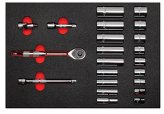 Proto® Foamed 3/8" Drive 22 Piece Socket Set w/ Precision 90 Pear Head Ratchet- Full Polish- 12 Point - Benchmark Tooling