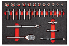 Proto® Foamed 3/8" Drive 29 Piece Combination Socket Set w/ Classic Pear Head Ratchet - Full Polish - 12 Point - Benchmark Tooling