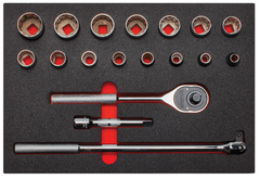 Proto® Foamed 1/2" Drive 18 Piece Socket Set w/ Classic Pear Head Ratchet - Full Polish - 12 Point - Benchmark Tooling