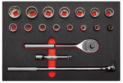 Proto® Foamed 1/2" Drive 18 Piece Socket Sets w/ Classic Pear Head Ratchet - Full Polish - 6 Point - Benchmark Tooling