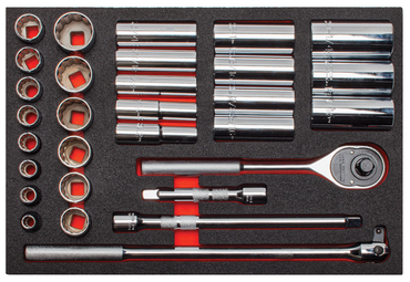 Proto® Foamed 1/2" Drive 30 Piece Socket Set w/ Classic Pear Head Ratchet - Full Polish - 12 Point - Benchmark Tooling