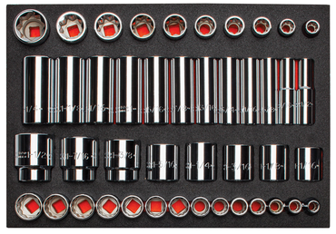 Proto® Foamed 1/2" Drive 65 Piece Combination Socket Set- Full Polish - 8 & 12 Point - Benchmark Tooling