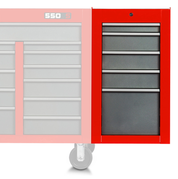 Proto® 550S Side Cabinet - 5 Drawer, Safety Red and Gray - Benchmark Tooling