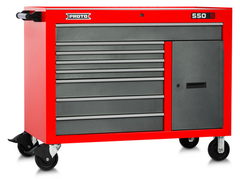 Proto® 550S 50" Workstation - 8 Drawer & 2 Shelves, Safety Red and Gray - Benchmark Tooling