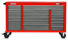 Proto® 550S 67" Workstation - 20 Drawer, Safety Red and Gray - Benchmark Tooling