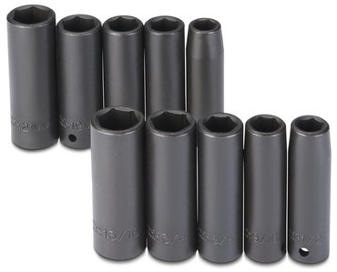 Proto® 1/2" Drive 10 Piece Fractional & Metric Impact Socket Set - 6 Point - Benchmark Tooling