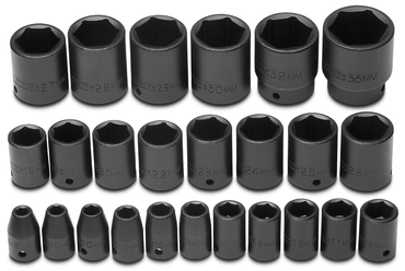 Proto® 1/2" Drive 25 Piece Metric Impact Socket Set - 6 Point - Benchmark Tooling