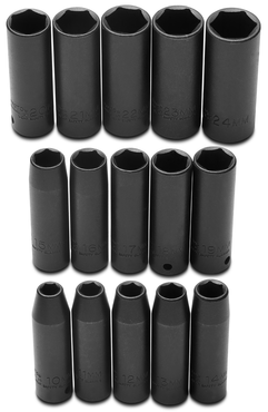 Proto® 1/2" Drive 15 Piece Impact Metric Thin Wall Socket Set - 6 Point - Benchmark Tooling