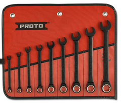 Proto® 9 Piece Black Chrome Non-Reversible Combination Ratcheting Wrench Set - Spline - Benchmark Tooling