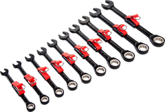 Proto® Tether-Ready 10 Piece Black Chrome Metric Non-Reversible Combination Ratcheting Wrench Set - Spline - Benchmark Tooling
