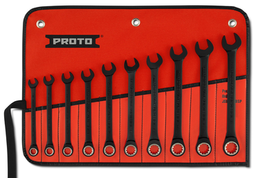 Proto® 10 Piece Black Chrome Metric Non-Reversible Combination Ratcheting Wrench Set - Spline - Benchmark Tooling