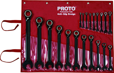 Proto® 20 Piece Black Chrome Reversible Combination Ratcheting Wrench Set - Spline - Benchmark Tooling