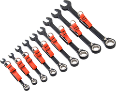 Proto® Tether-Ready 9 Piece Black Chrome Reversible Combination Ratcheting Wrench Set - Spline - Benchmark Tooling