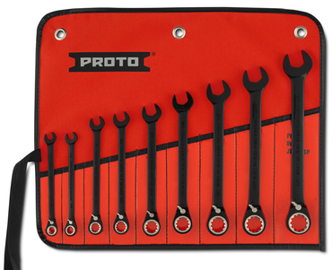 Proto® 9 Piece Black Chrome Reversible Combination Ratcheting Wrench Set - Spline - Benchmark Tooling