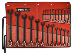 Proto® 22 Piece Black Chrome Reversible Combination Ratcheting Wrench Set - Spline - Benchmark Tooling