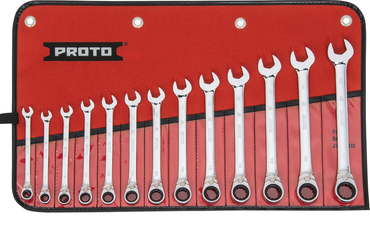 Proto® 13 Piece Full Polish Metric Combination Reversible Ratcheting Wrench Set - 12 Point - Benchmark Tooling