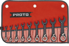 Proto® 9 Piece Black Chrome Combination Stubby Reversible Ratcheting Wrench Set - Spline - Benchmark Tooling