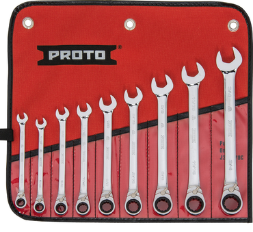 Proto® 9 Piece Full Polish Combination Reversible Ratcheting Wrench Set - 12 Point - Benchmark Tooling