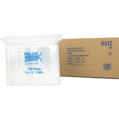 5″ × 12″ 2-MIL Clear Reloc Zippit Zipper Bags, Sold per Case of 1000 (10 boxes of 100 per case)