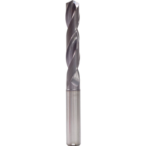 12.2 mm Dia. × 14 mm Shank × 77 mm Flute Length × 124 mm OAL, 5xD, 140°, TiAlN, 2 Flute, Internal, Round Solid Carbide Drill - Exact Industrial Supply