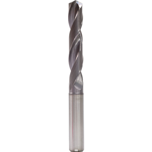 12.9 mm Dia. × 14 mm Shank × 77 mm Flute Length × 124 mm OAL, 5xD, 140°, TiAlN, 2 Flute, Internal, Round Solid Carbide Drill - Exact Industrial Supply