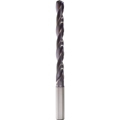7.4 mm Dia. × 8 mm Shank × 53 mm Flute Length × 91 mm OAL, 5xD, 140°, TiAlN, 2 Flute, Internal, Round Solid Carbide Drill - Exact Industrial Supply