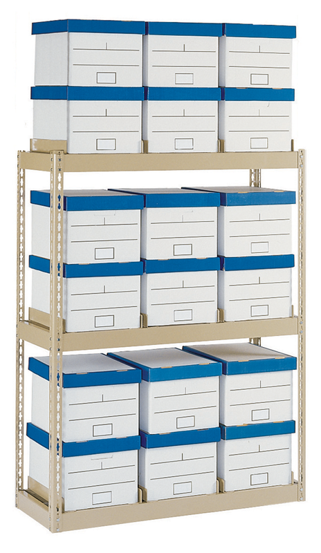 42 x 16.94 x 60" - 3 Level Records Storage Rack (Tan) - Benchmark Tooling