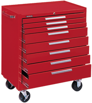 8-Drawer Roller Cabinet w/ball bearing Dwr slides - 40'' x 20'' x 34'' Red - Benchmark Tooling
