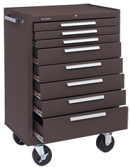 8-Drawer Roller Cabinet w/ball bearing Dwr slides - 39'' x 18'' x 27'' Brown - Benchmark Tooling