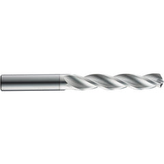 #21 Dia. × 0.2362″ Shank × 24 mm Flute Length × 66 mm OAL, 3xD, 124°, Uncoated, 3 Flute, External, Round Solid Carbide Drill - Exact Industrial Supply