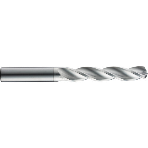 37/64″ Dia. × 16 mm Shank × 65 mm Flute Length × 115 mm OAL, 3xD, 124°, Uncoated, 3 Flute, External, Round Solid Carbide Drill - Exact Industrial Supply