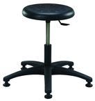 Round Polyurethane Stool - Standard Glides, 14" Soft Black Poly Seat, Pneumatic Hgt Adj, Black ABS Five Star Base, Desk Hgt 16.5"-21.5" - Benchmark Tooling