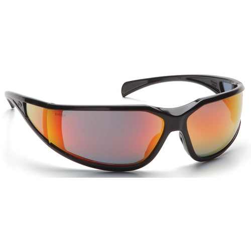 Safety Glasses - Curved Lens, Black Frame, Sky Red Mirror - Benchmark Tooling