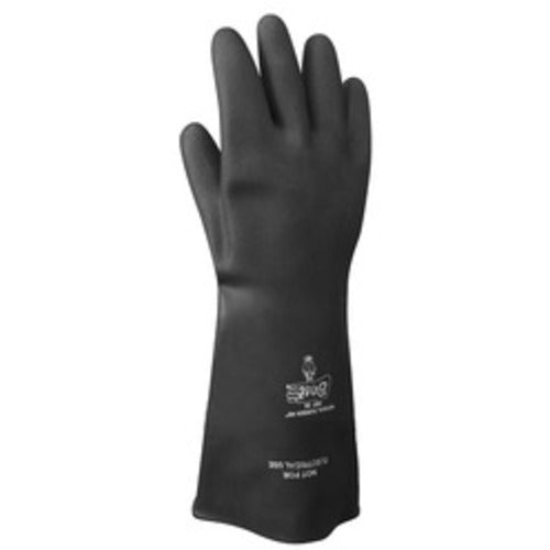 Chemical resistant natural rubber latex unsupported 15″ 40-mil unlined black bisque finish rolled cuff/XL - Benchmark Tooling