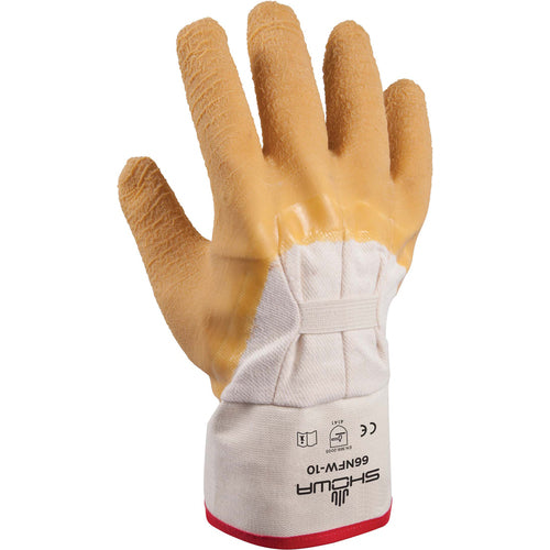 General purpose natural rubber palm-coated reinforced safety cuff white w/yellow dip wrinkle-finish/L - Benchmark Tooling