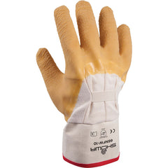 General purpose natural rubber palm-coated reinforced safety cuff white w/yellow dip wrinkle-finish/L - Benchmark Tooling