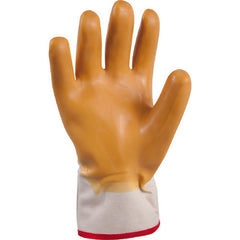 General purpose natural rubber palm-coated reinforced safety cuff white w/yellow dip smooth-finish/L - Benchmark Tooling