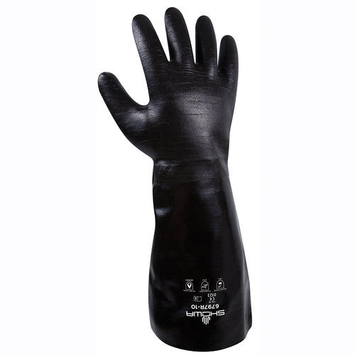 Chemical resistant neoprene fully coated heavyweight elbow length gauntlet black rough finish/large - Benchmark Tooling