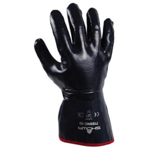 General purpose nitrile-coated navy fully coated with sewn-on 5″ cuff rough finish/large - Benchmark Tooling