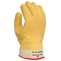 General purpose natural rubber palm-coated reinforced gauntlet cuff white w/yellow dip wrinkle-finish palm crotch patch/medium - Benchmark Tooling