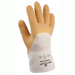 General purpose natural rubber palm-coated reinforced safety cuff white w/yellow dip wrinkle-finish/S - Benchmark Tooling